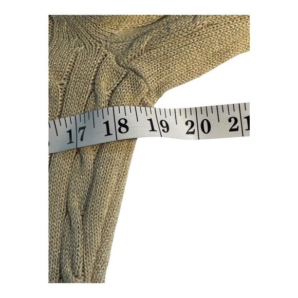 Ann Taylor LOFT Women's Medium Glittery Gold Cable Knit V-Neck Pullover Sweater - Picture 5 of 7